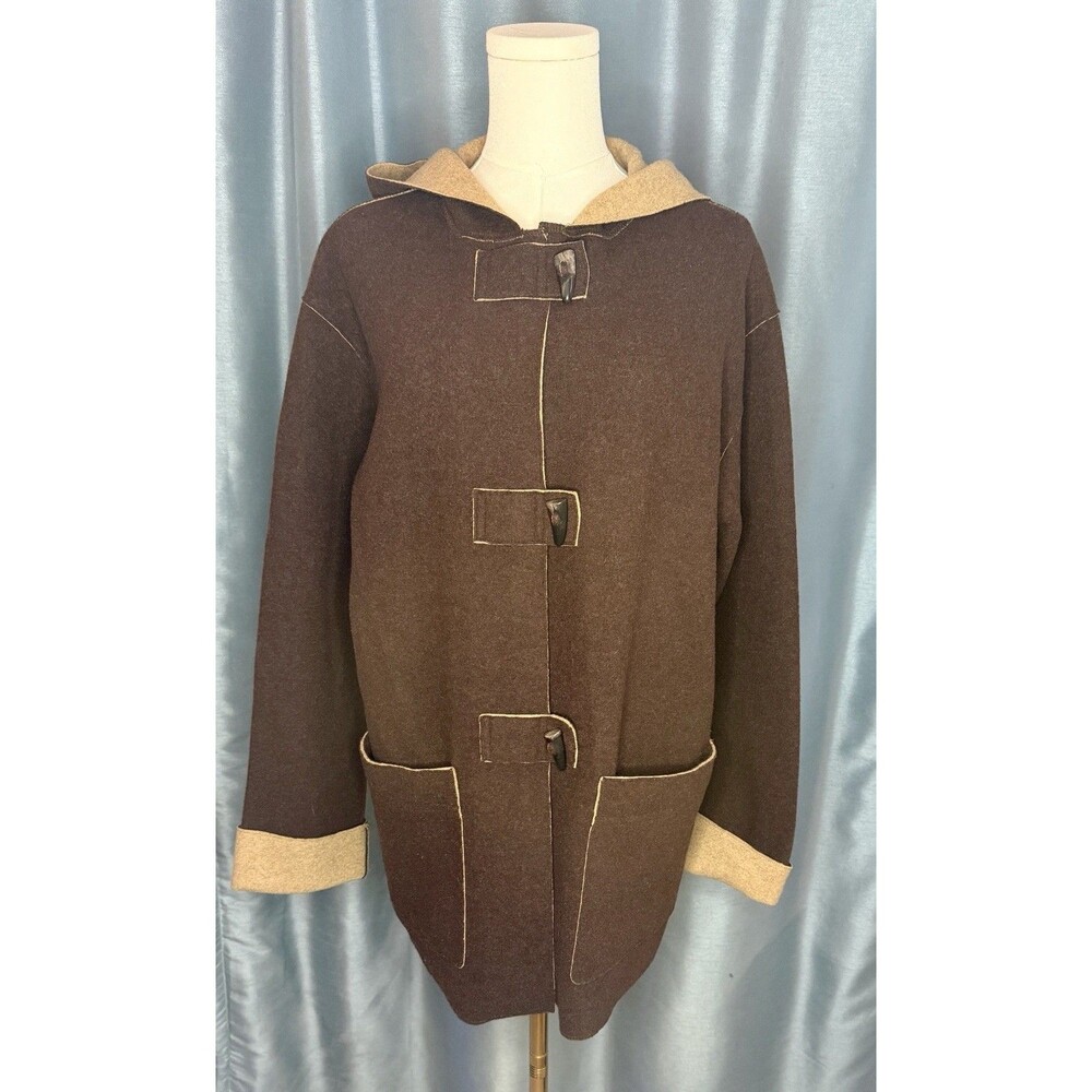 Ralph Lauren R.L Coat Brown Horn Button Wool Hooded Toggle Jacket Women Medium